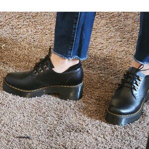 DR. MARTENS LEONA HEELED PLATFORM DERBY IN SMOOTH LEATHER MSRP $190